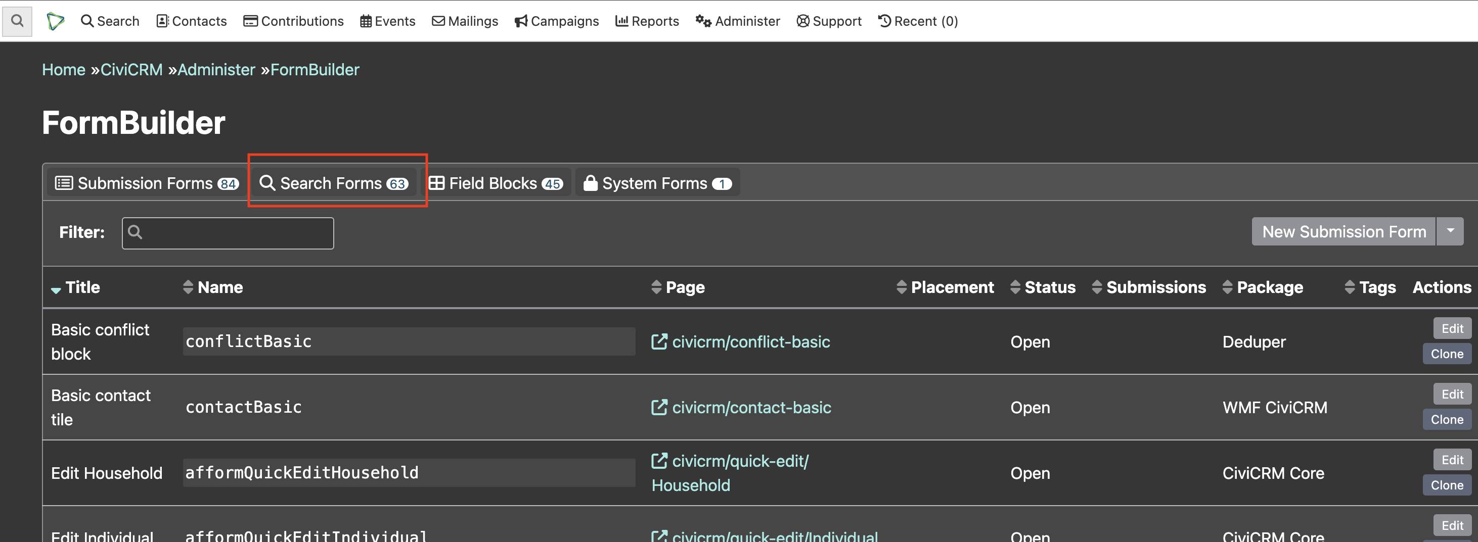 Search Form Tab